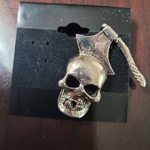 Vintage Skull Silver Colored Skull Axe Pin